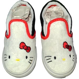 Vans Kids White Plush Hello Kitty Slip-On Sneakers with Red Accents